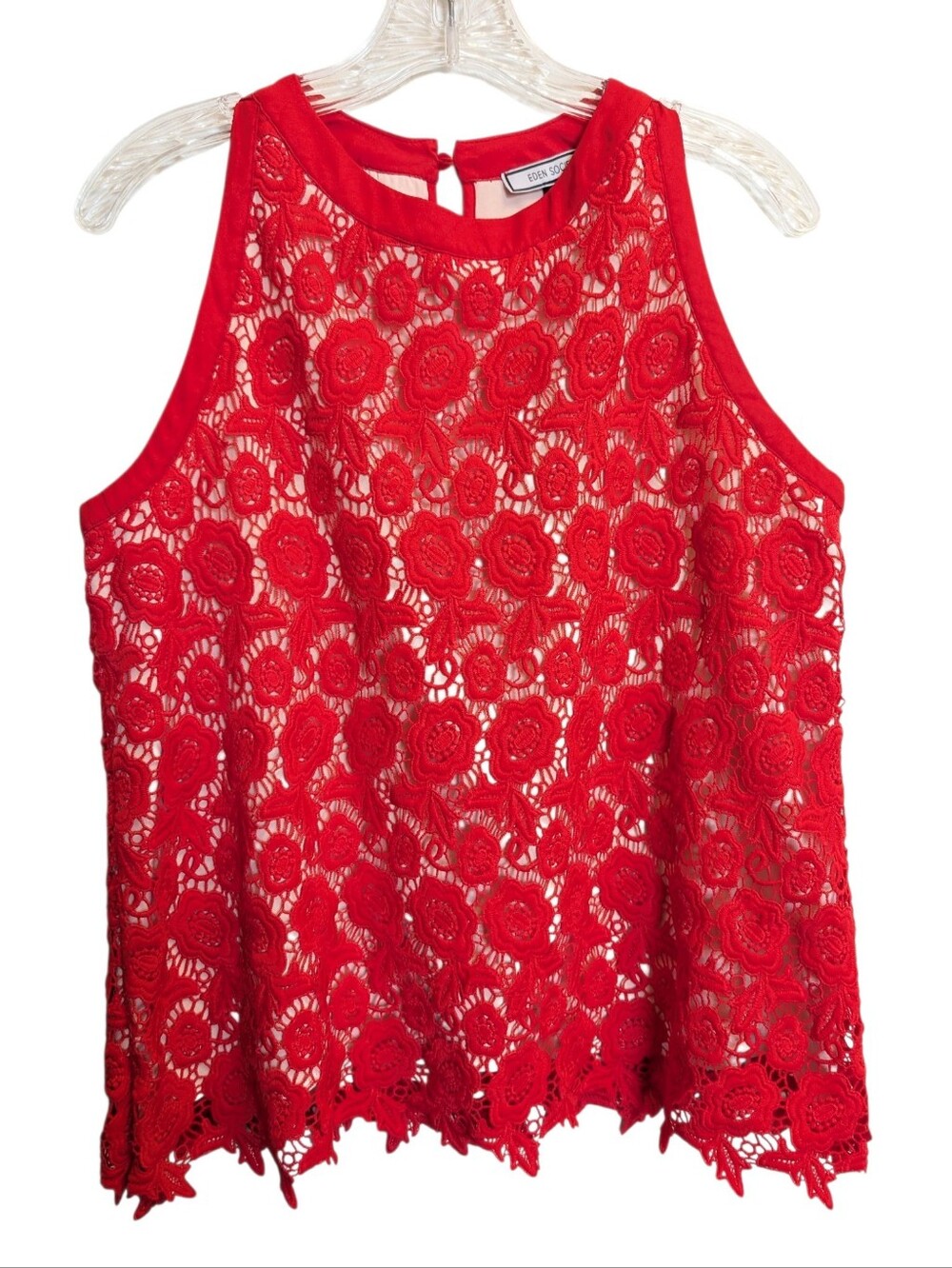 Eden Society Red Floral Embroidered Lace Tank Top Boho Size Medium